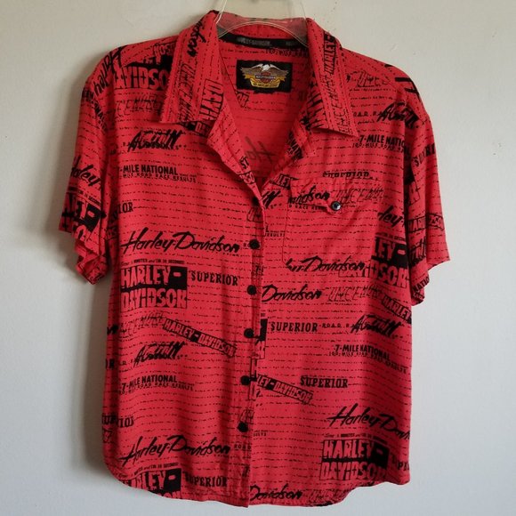 HARLEY-DAVIDSON Short Sleeve Allover Print Button Down Shirt - Picture 9 of 13